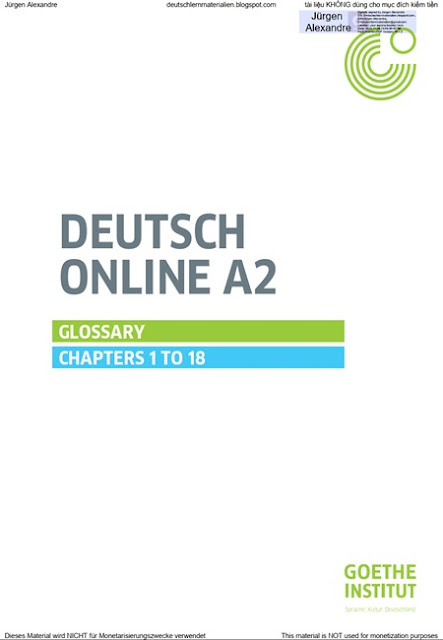 Deutsch Online A2 - Glossary Chapter 1 to 18